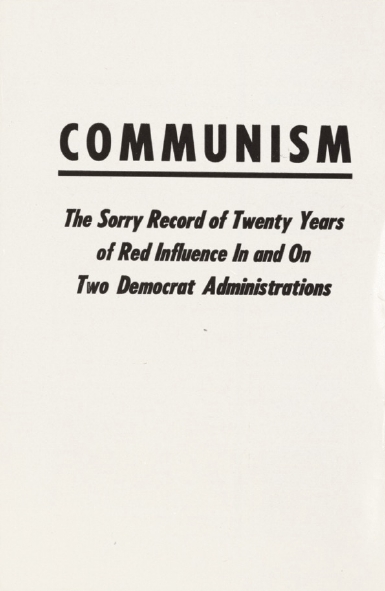 Book Cover of COMMUNISM: THE SORRY RECORD OF TWENTY YEARS OF RED INFLUENCE IN AND ON TWO DEMOCRAT ADMINISTRATIONS