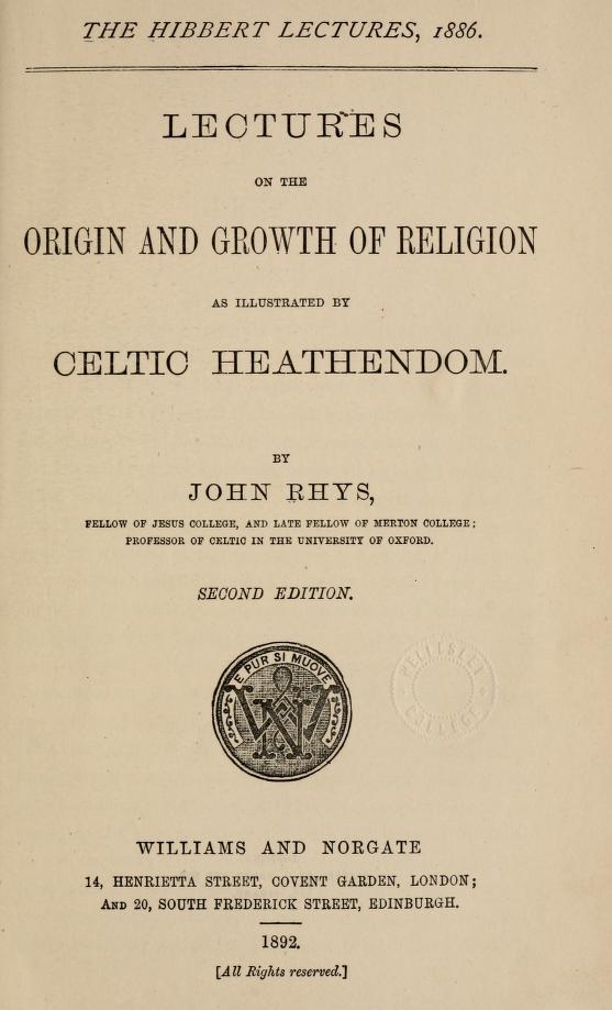 Book Cover of LECTURES ON THE ORIGIN AND GROWTH OF RELIGION AS ILLUSTRATED BY CELTIC HEATHENDOM