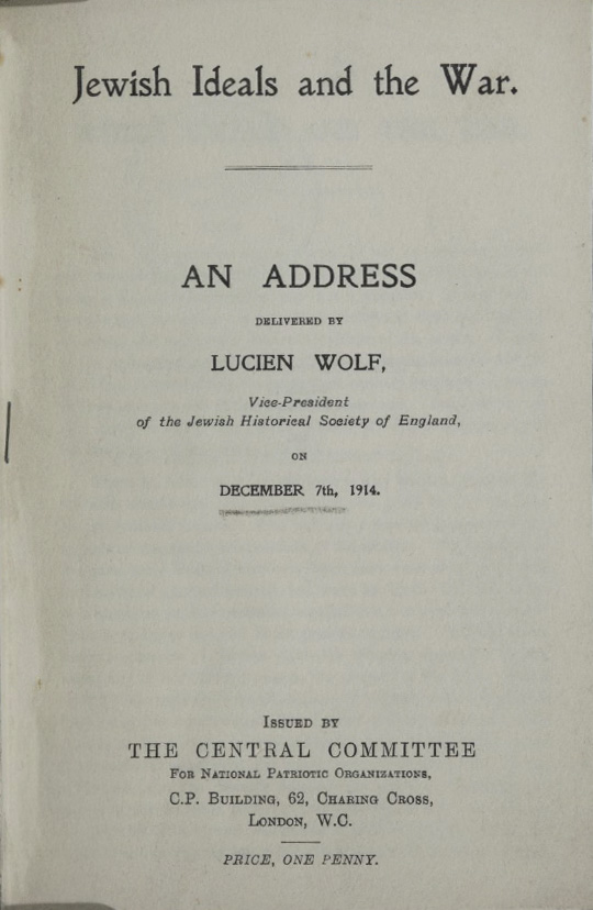 Book Cover of JEWISH IDEALS AND THE WAR