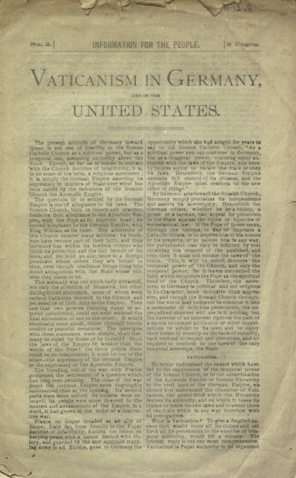 Book Cover of VATICANISM IN GERMANY AND IN THE UNITED STATES