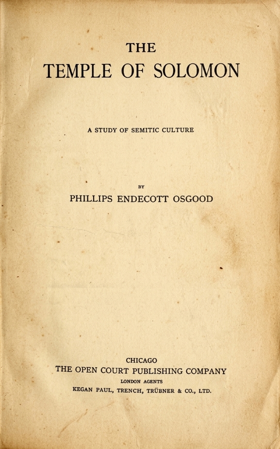 Book Cover of THE TEMPLE OF SOLOMON: A STUDY OF SEMITIC CULTURE