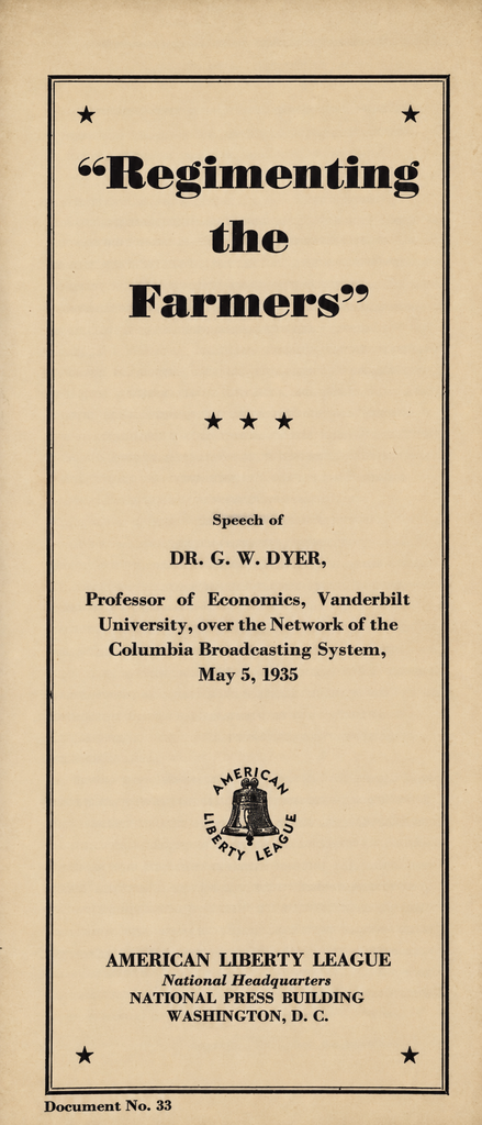 Book Cover of “REGIMENTING THE FARMERS”