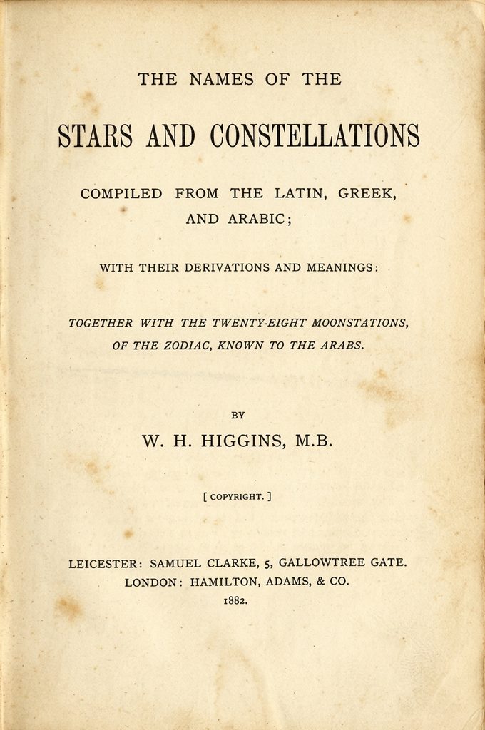 Book Cover of THE NAMES OF THE STARS AND CONSTELLATIONS