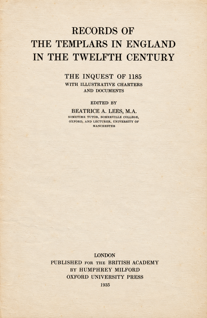 Book Cover of RECORDS OF THE TEMPLARS IN ENGLAND IN THE TWELFTH CENTURY
