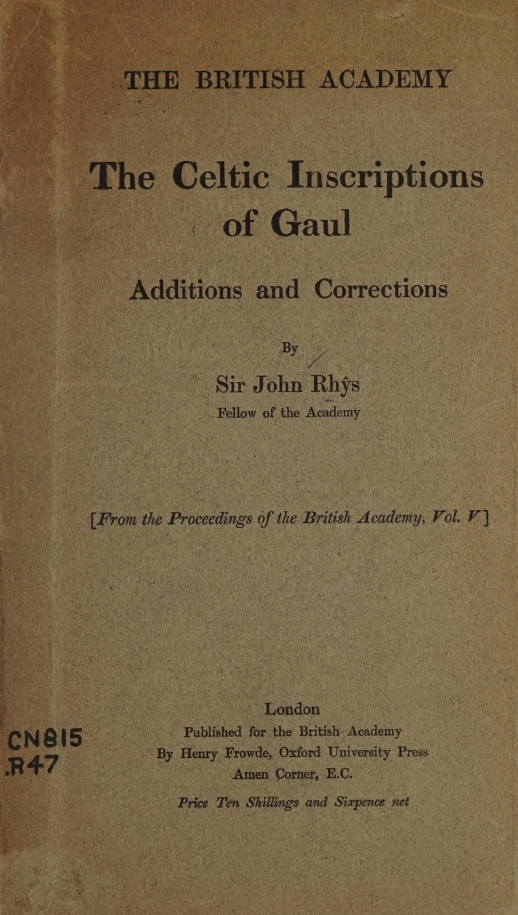 Book Cover of THE CELTIC INSCRIPTIONS OF GAUL