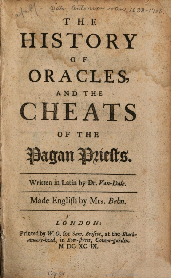 Book Cover of THE HISTORY OF ORACLES AND THE CHEATS OF THE PAGAN PRIESTS