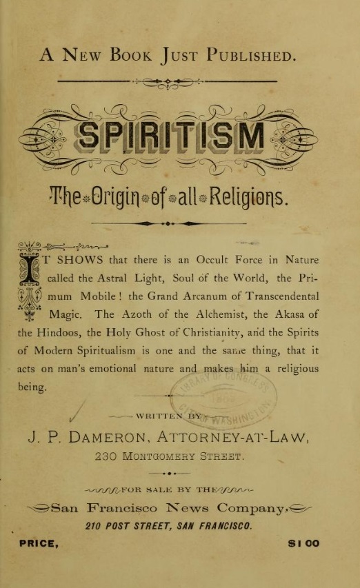 Book Cover of SPIRITISM; THE ORIGIN OF ALL RKLIGIONS