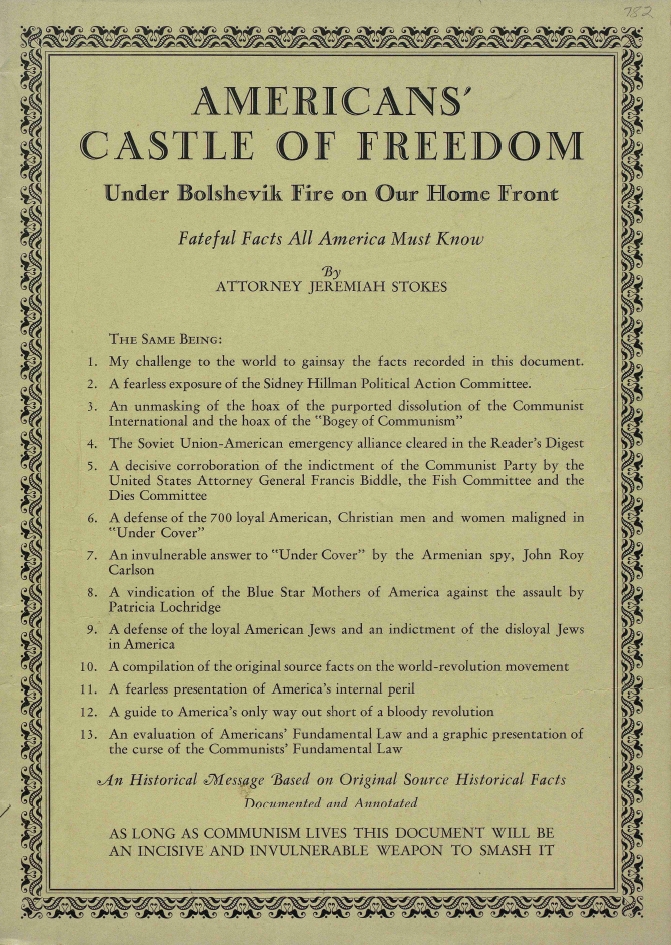 Book Cover of AMERICANS’ CASTLE OF FREEDOM, UNDER BOLSHEVIK FIRE ON OUR HOME FRONT: FATEFUL FACTS ALL AMERICA MUST KNOW