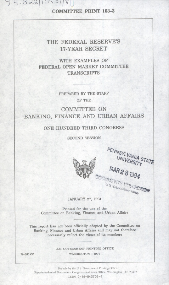 Book Cover of THE FEDERAL RESERVE’S 17-YEAR SECRET