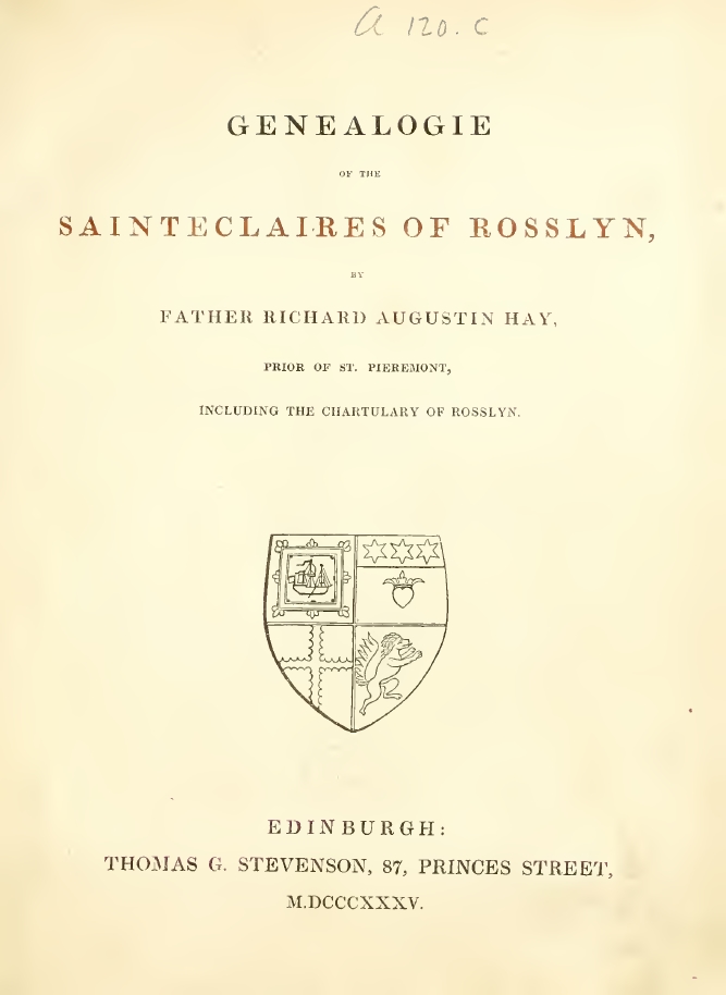 Book Cover of GENEALOGIE OF THE SAINTECLAIRES OF ROSSLYN