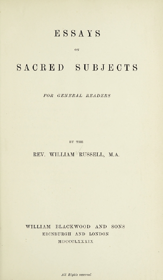 Book Cover of ESSAYS ON SACRED SUBJECTS
