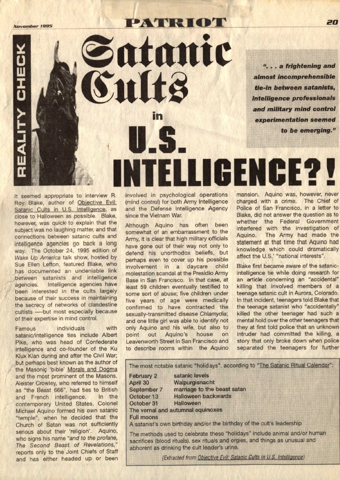 Book Cover of SATANIC CULTS IN U.S. INTELLIGENCE ?!