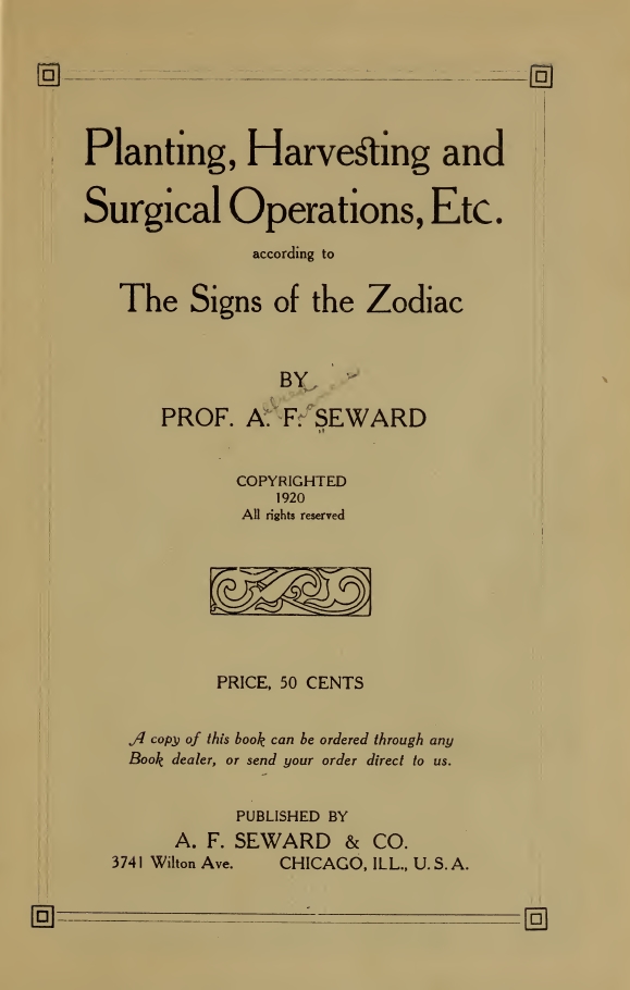 Book Cover of PLANTING, HARVESTING AND SURGICAL OPERATIONS, ETC. ACCORDING TO THE SIGNS OF THE ZODIAC