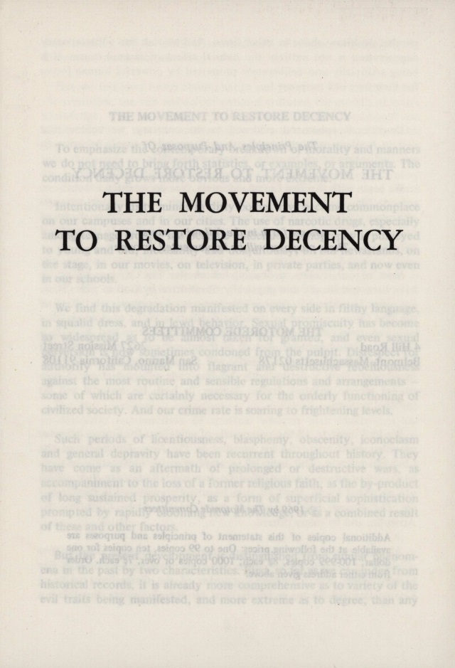 Book Cover of THE MOVEMENT TO RESTORE DECENCY