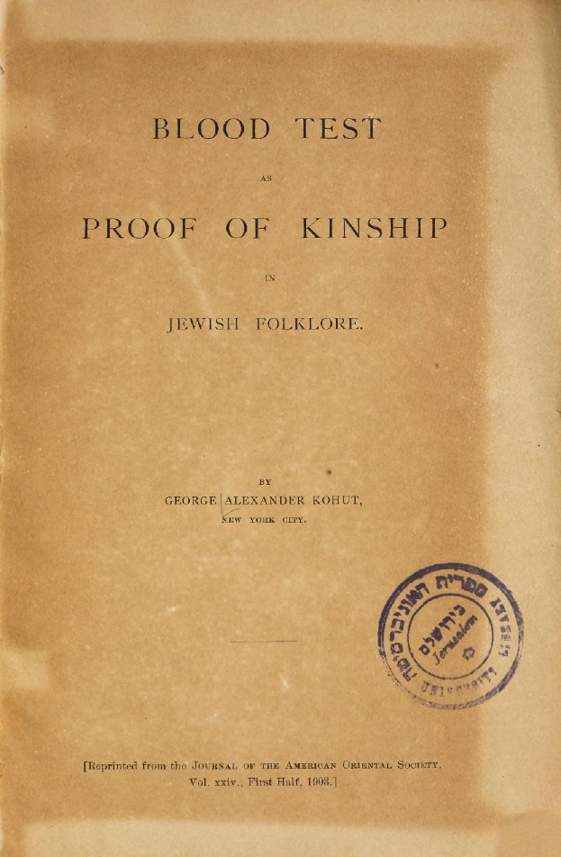 Book Cover of BLOOD TEST AS PROOF OF KINSHIP IN JEWISH FOLKLORE