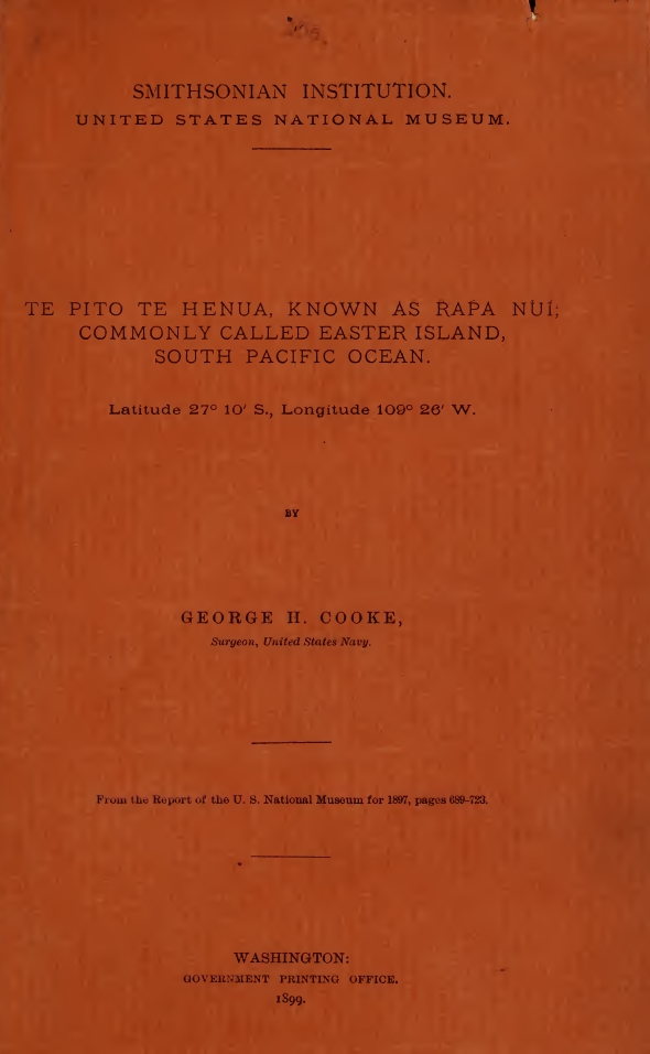 Book Cover of TE PITO TE HENUA, KNOWN AS RAPA; COMMONLY CALLED EASTER ISLAND, SOUTH PACIFIC OCEAN