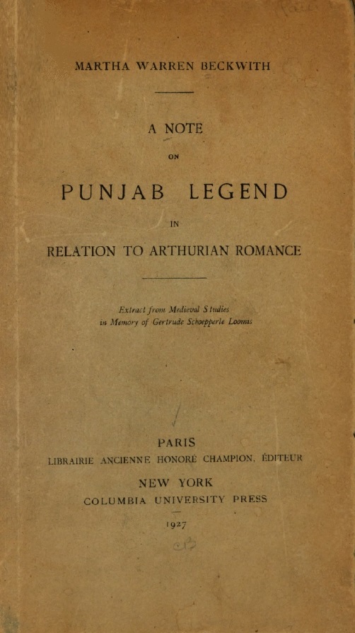 Book Cover of A NOTE PUNJAB ON LEGEND IN RELATION TO ARTHURIAN ROMANCE