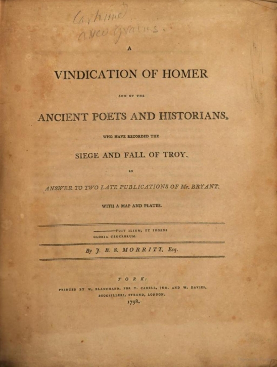 Book Cover of A VINDICATION OF HOMER AND OF THE ANCIENT POETS AND HISTORIANS, WHO HAVE RECORDED THE SIEGE AND FALL OF TROY