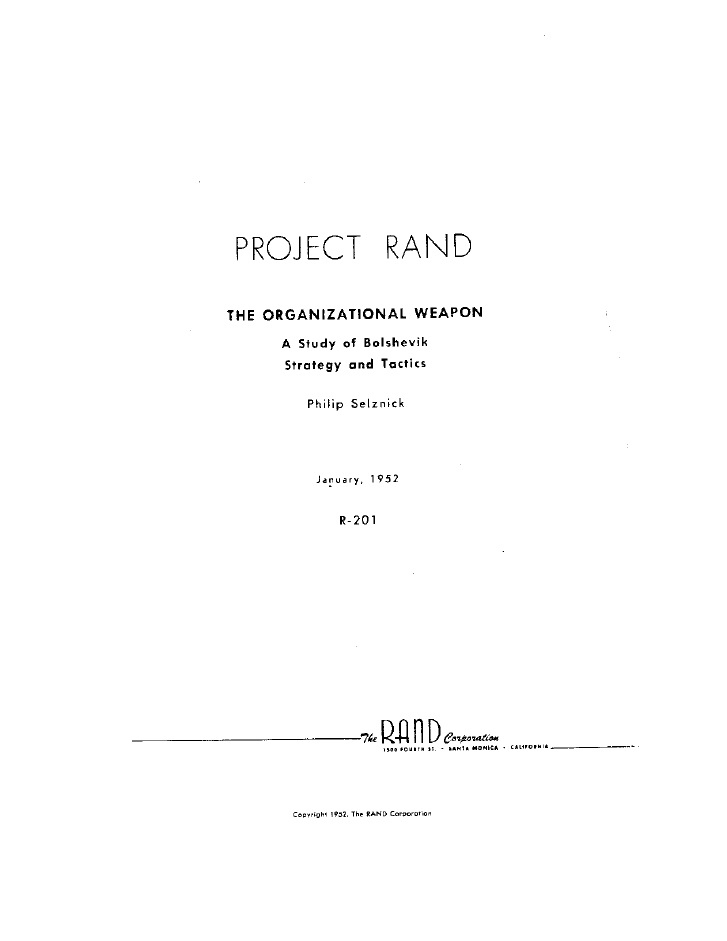 Book Cover of THE ORGANIZATIONAL WEAPON: A STUDY OF BOLSHEVIK STATEGY AND TACTICS