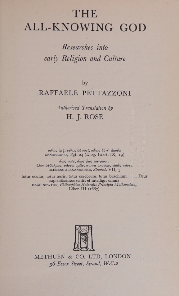 Book Cover of THE ALL KNOWING GOD: RESEARCHES INTO EARLY RELIGION AND CULTURE