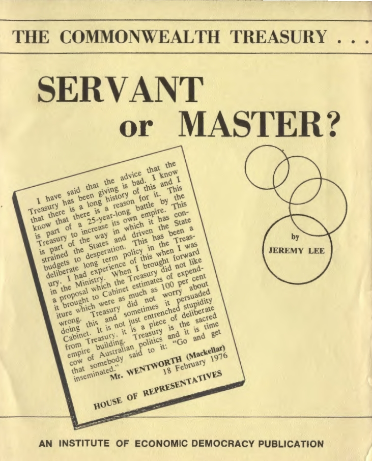 Book Cover of THE COMMONWEALTH TREASURY. . . SERVANT OR MASTER?