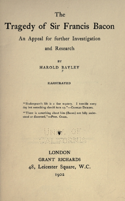 Book Cover of THE TRAGEDY OF SIR FRANCIS BACON: AN APPEAL FOR FURTHER INVESTIGATION AND RESEARCH