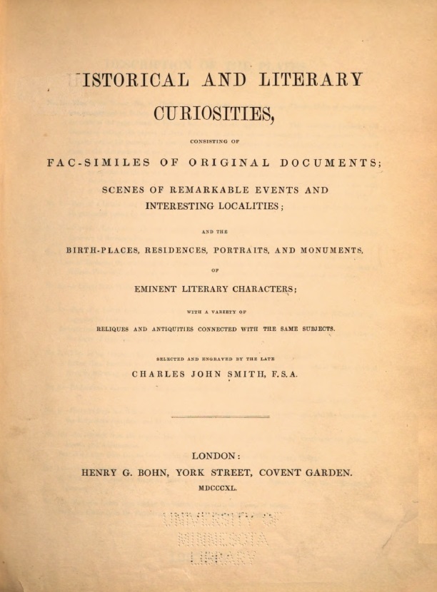 Book Cover of HISTORICAL AND LITERARY CURIOSITIES; CONSISTING OF FAC-SIMILES OF ORIGINAL DOCUMENTS