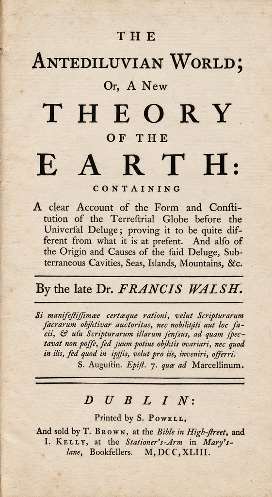 Book Cover of THE ANTEDILUVIAN WORLD; OR, A NEW THEORY OF THE EARTH: