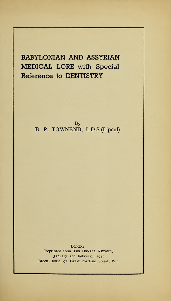 Book Cover of BABYLONIAN AND ASSYRIAN MEDICAL LORE; WITH SPECIAL REFERENCE TO DENTISTRY