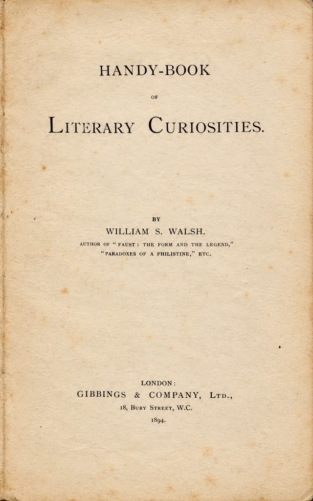 Book Cover of HANDY-BOOK OF LITERARY CURIOSITIES