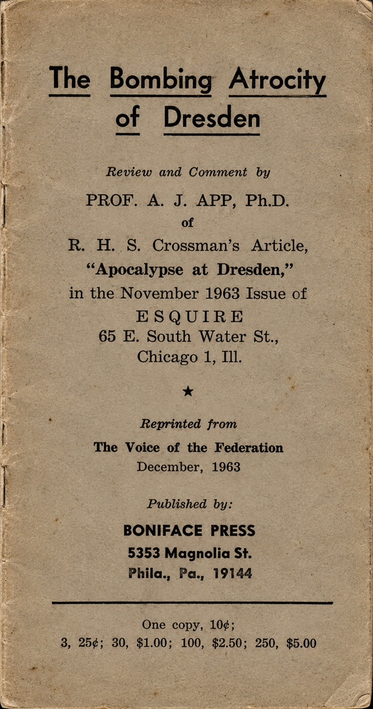 Book Cover of THE BOMBING ATROCITY OF DRESDEN