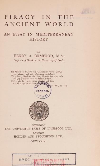Book Cover of PIRACY IN THE ANCIENT WORLD: AN ESSAY IN MEDITERRANEAN HISTORY