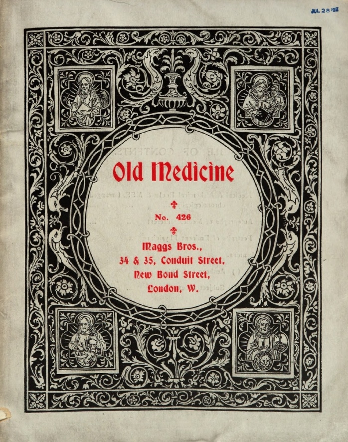 Book Cover of BOOKS AND MANUSCRIPTS ON OLD MEDICINE, ALCHEMY, WITCHCRAFT, PHARMACY, COOKERY, TOBACCO.